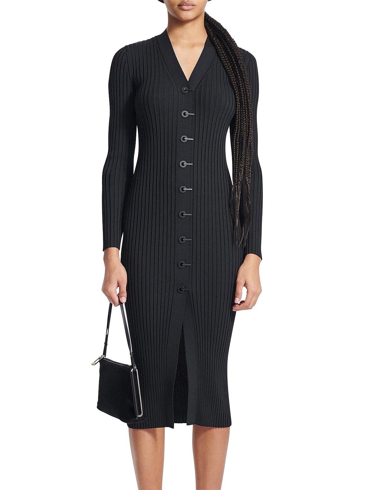 Ribbed Knit Cardigan Dress with Latch Hooks