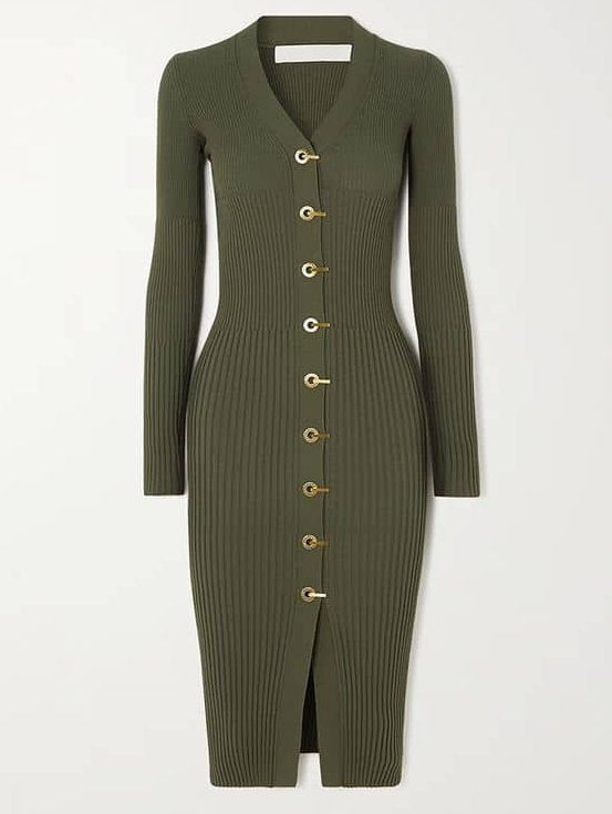 Ribbed Knit Cardigan Dress with Latch Hooks