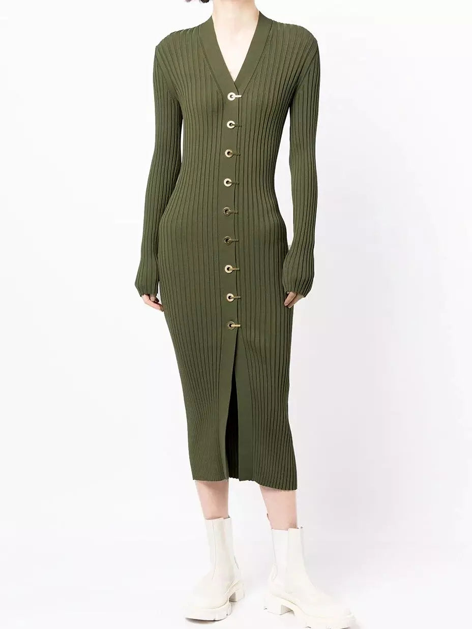 Ribbed Knit Cardigan Dress with Latch Hooks