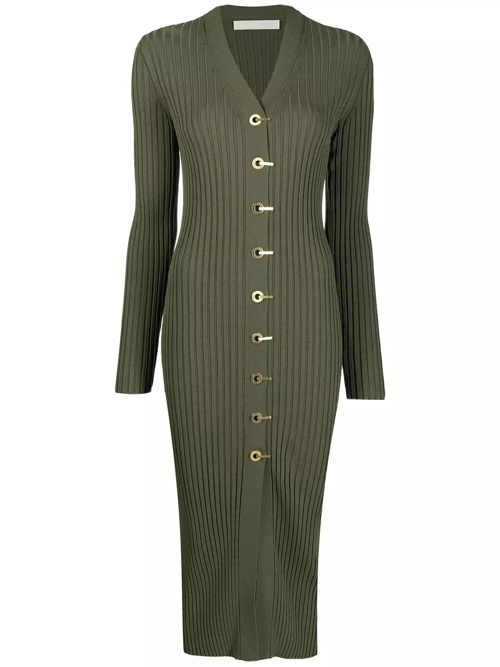 Ribbed Knit Cardigan Dress with Latch Hooks