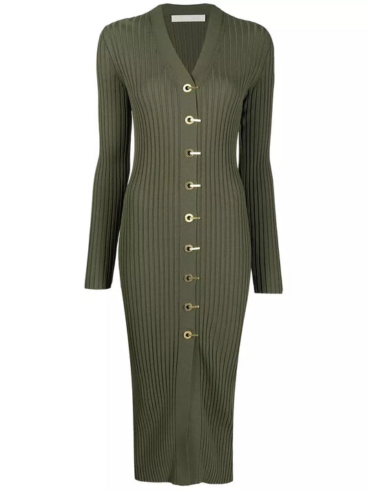 Ribbed Knit Cardigan Dress with Latch Hooks - Dresses