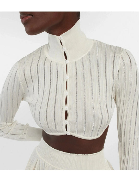 Ribbed Knit Cropped Cardigan Top - Tops