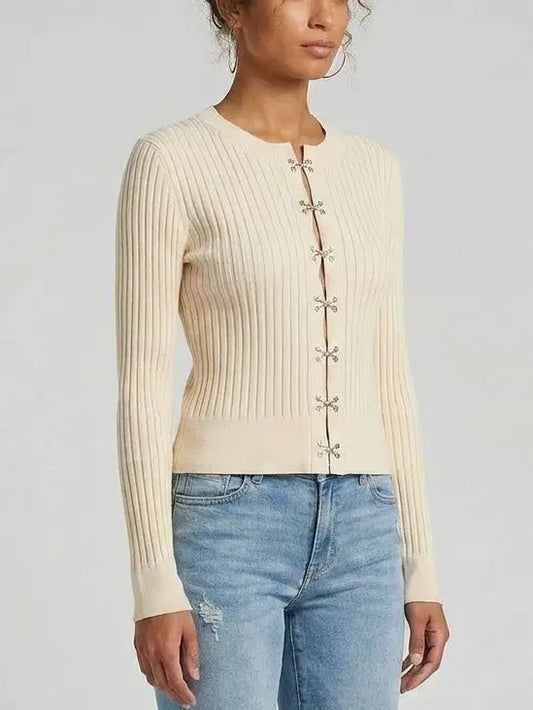 Ribbed Knit Hook Front Top - Tops