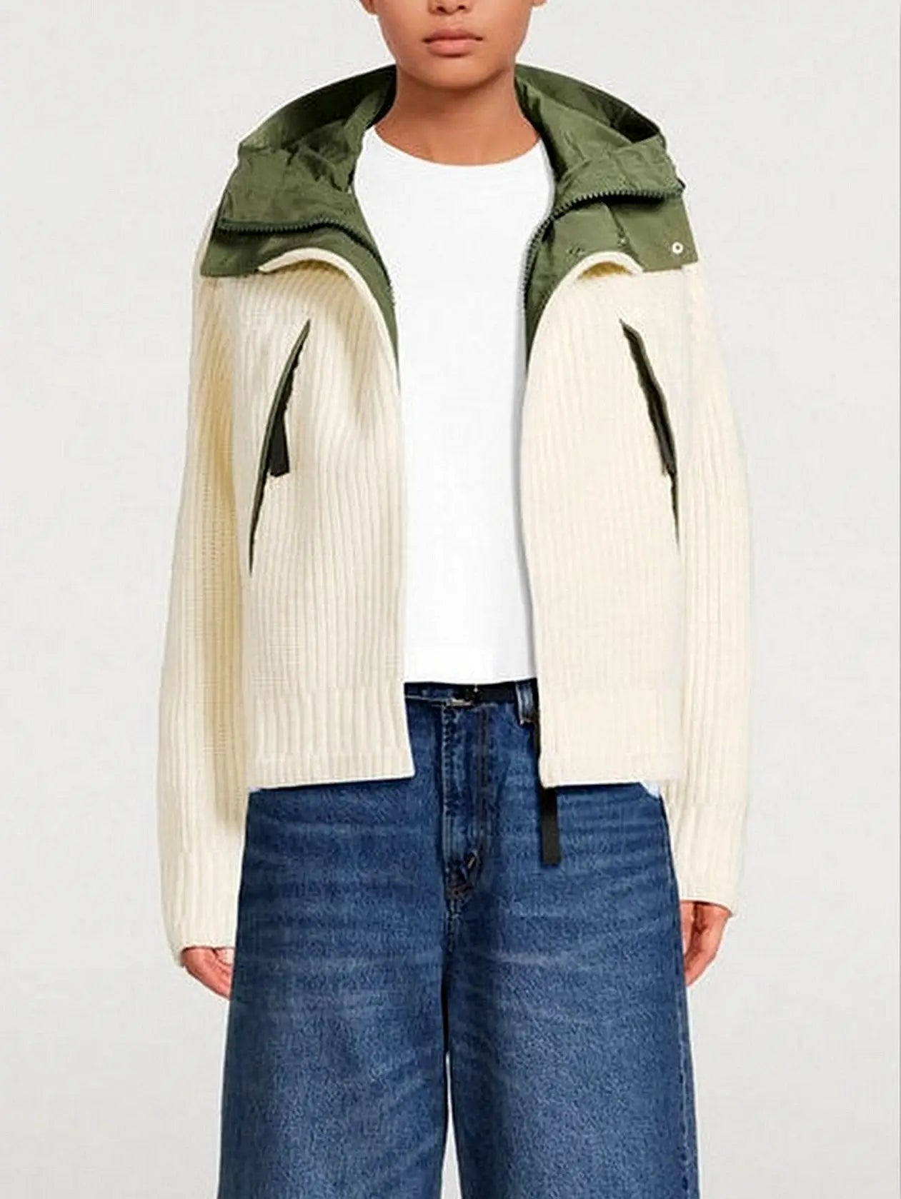 Ribbed Knit Layered-Effect Two-Tone Cardigan Jacket - Jackets
