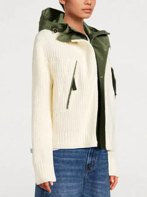 Ribbed Knit Layered-Effect Two-Tone Cardigan Jacket - Jackets