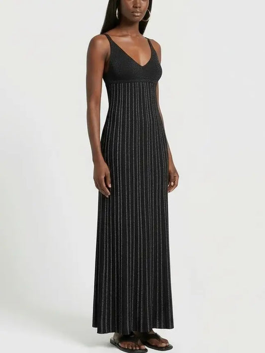 Ribbed Knit Sleeveless Maxi Dress with Empire Waist - Dresses
