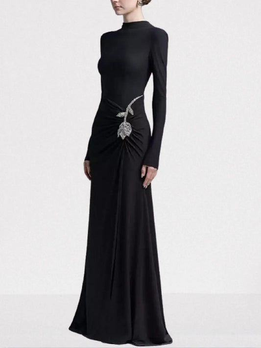 Rose-Embellished Gathered Sheath Gown - Dresses