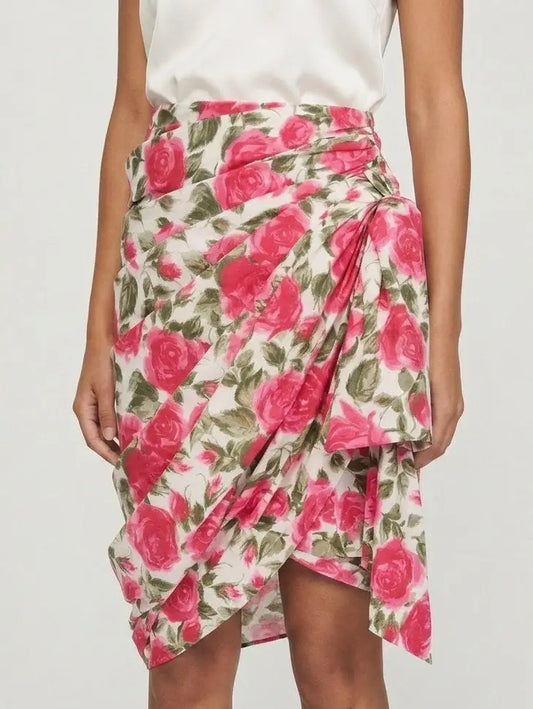 Beige Cargo Cotton Saharienne Safari Style Knee-Length Skirt - Skirts