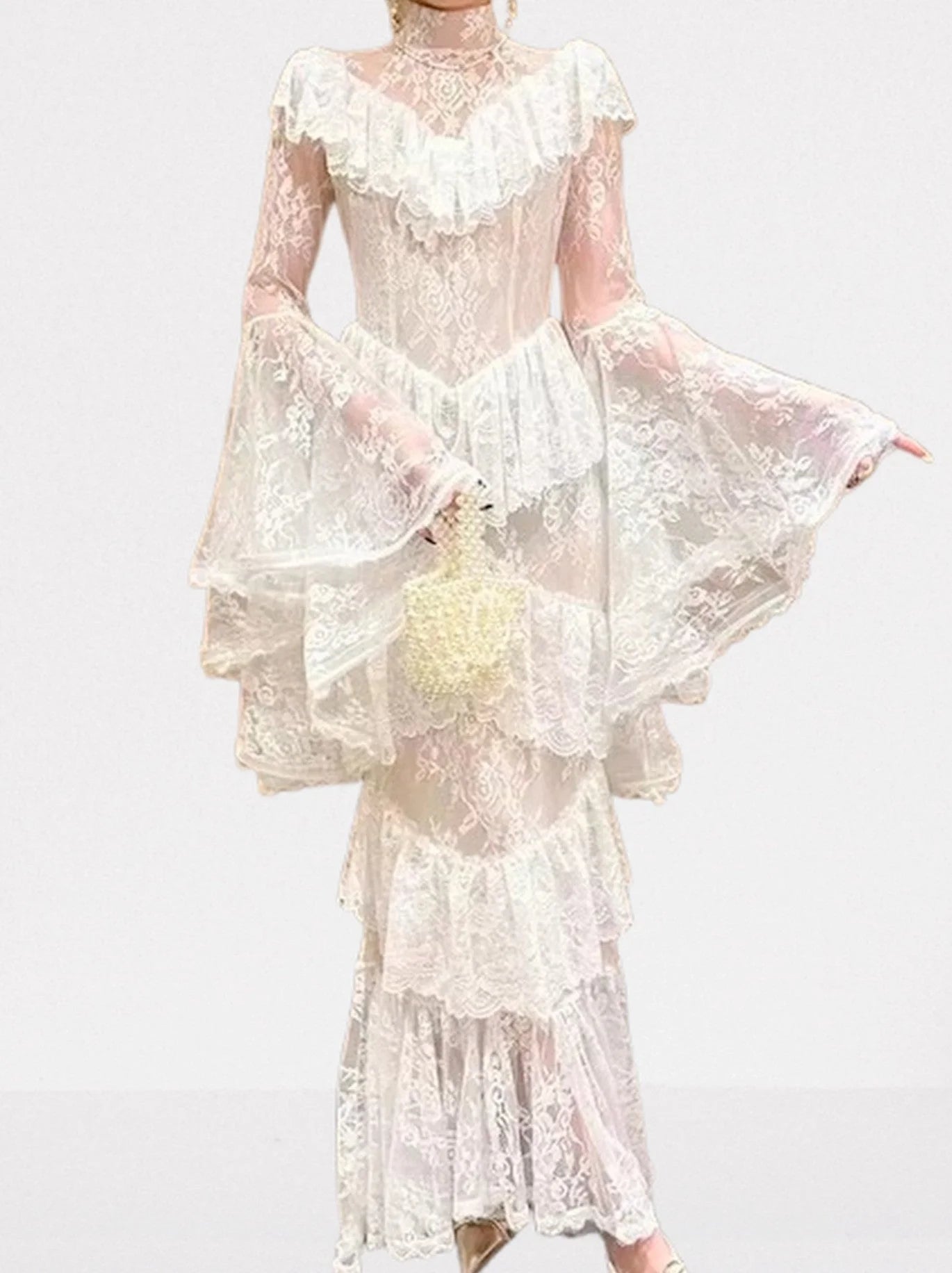Ruffle Tiered Paneled Lace Maxi Dress Dresses