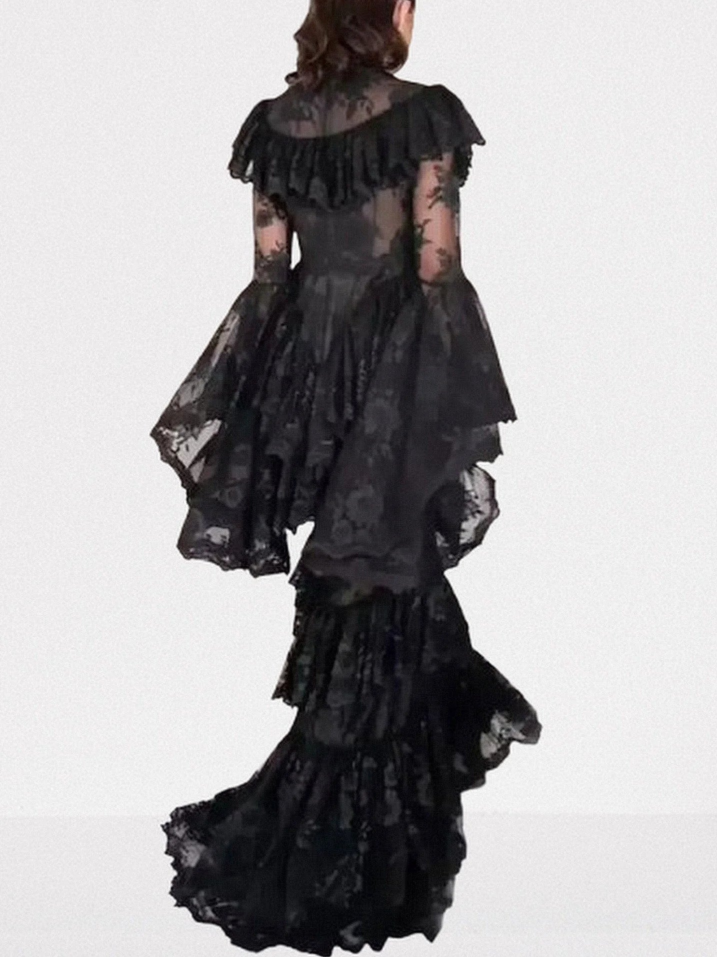 Ruffle Tiered Paneled Lace Maxi Dress Dresses