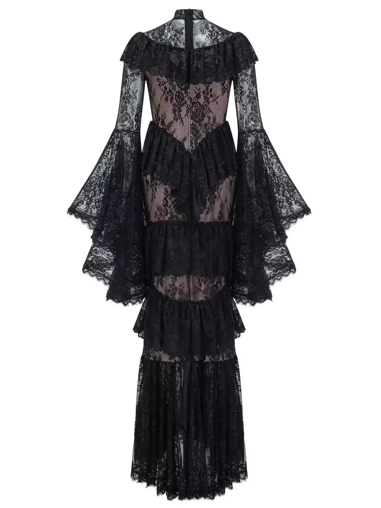 Ruffle Tiered Paneled Lace Maxi Dress Dresses