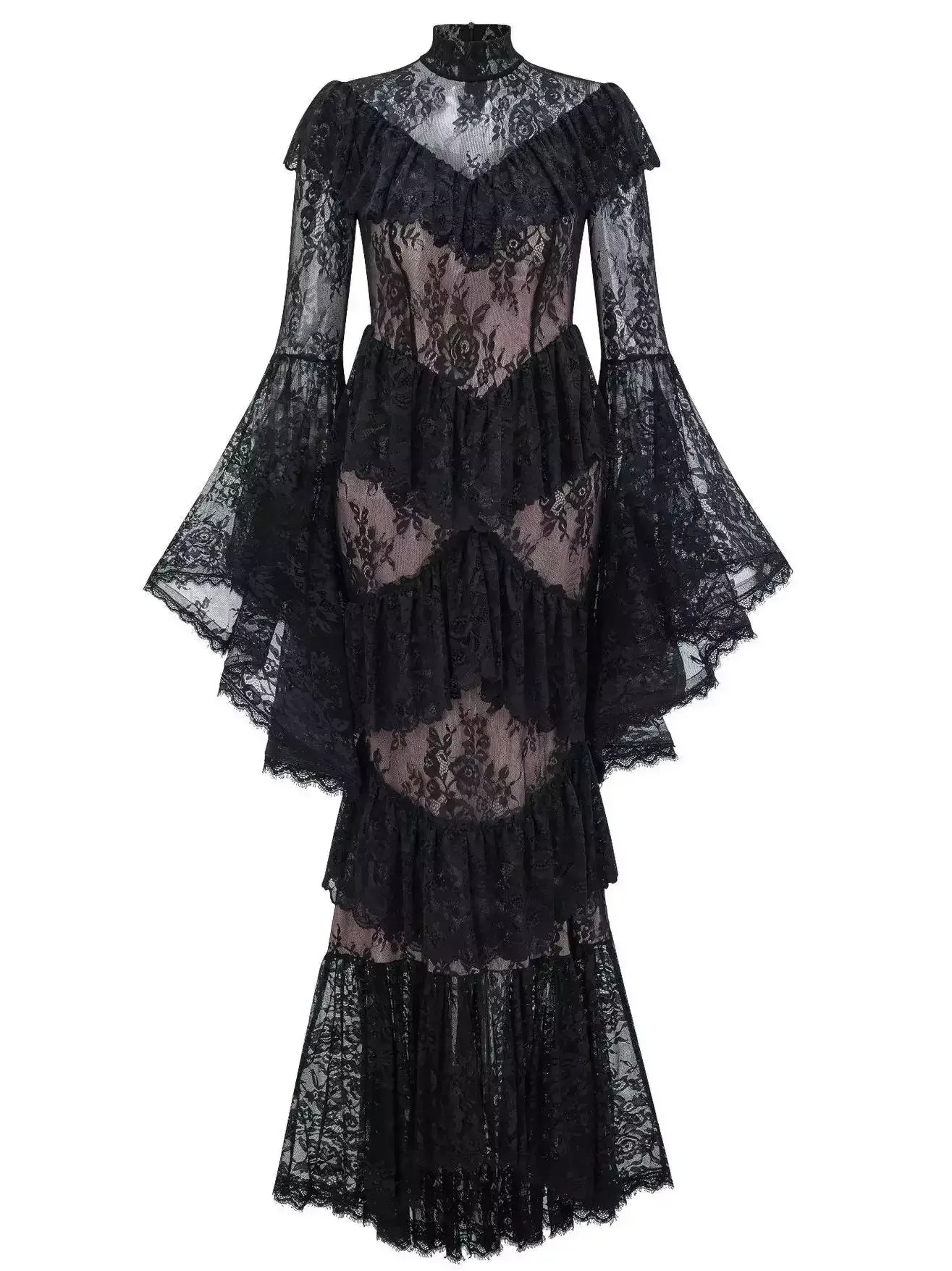 Ruffle Tiered Paneled Lace Maxi Dress Dresses