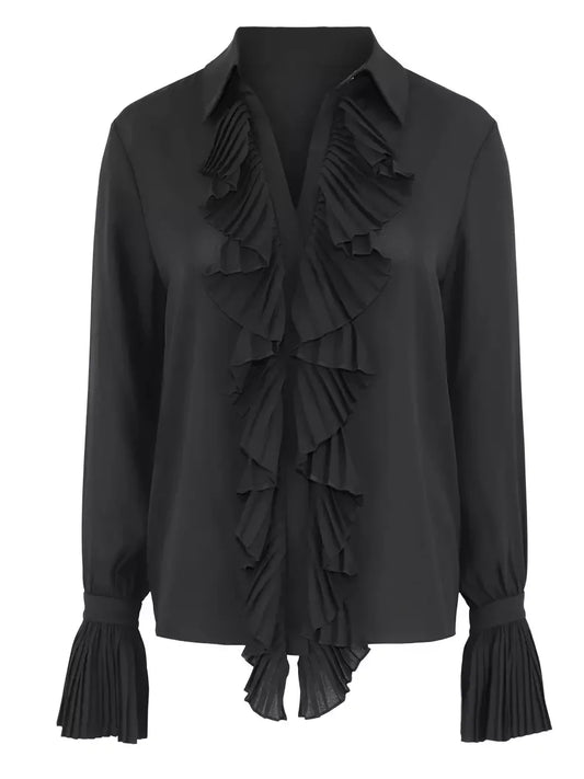 Ruffle-Trim Blouson-Sleeve Blouse - Tops