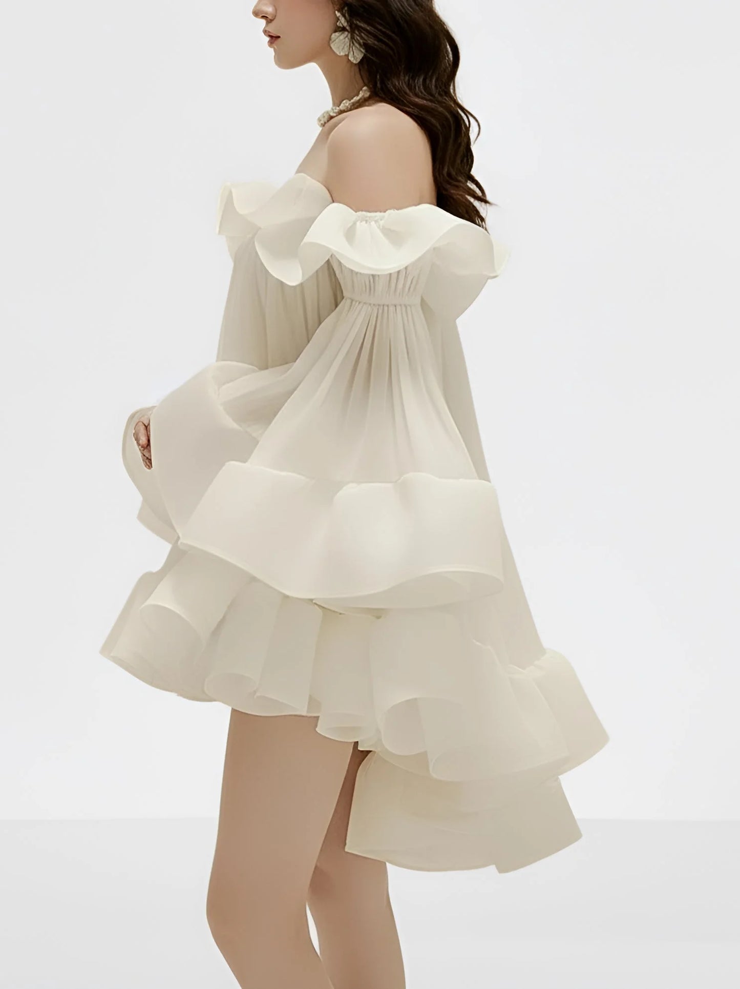 Ruffle Off Shoulder Flared Babydoll Mini Dress Dresses