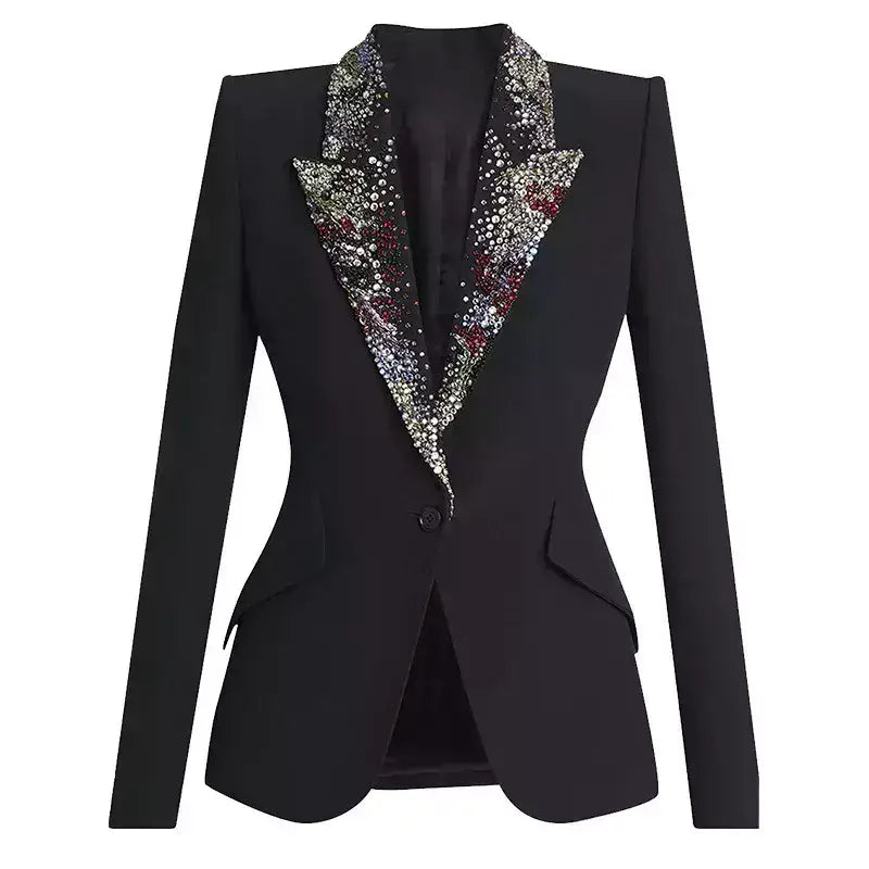 Black Tailored Blazer with Crystal-Embellished Lapels - Jackets