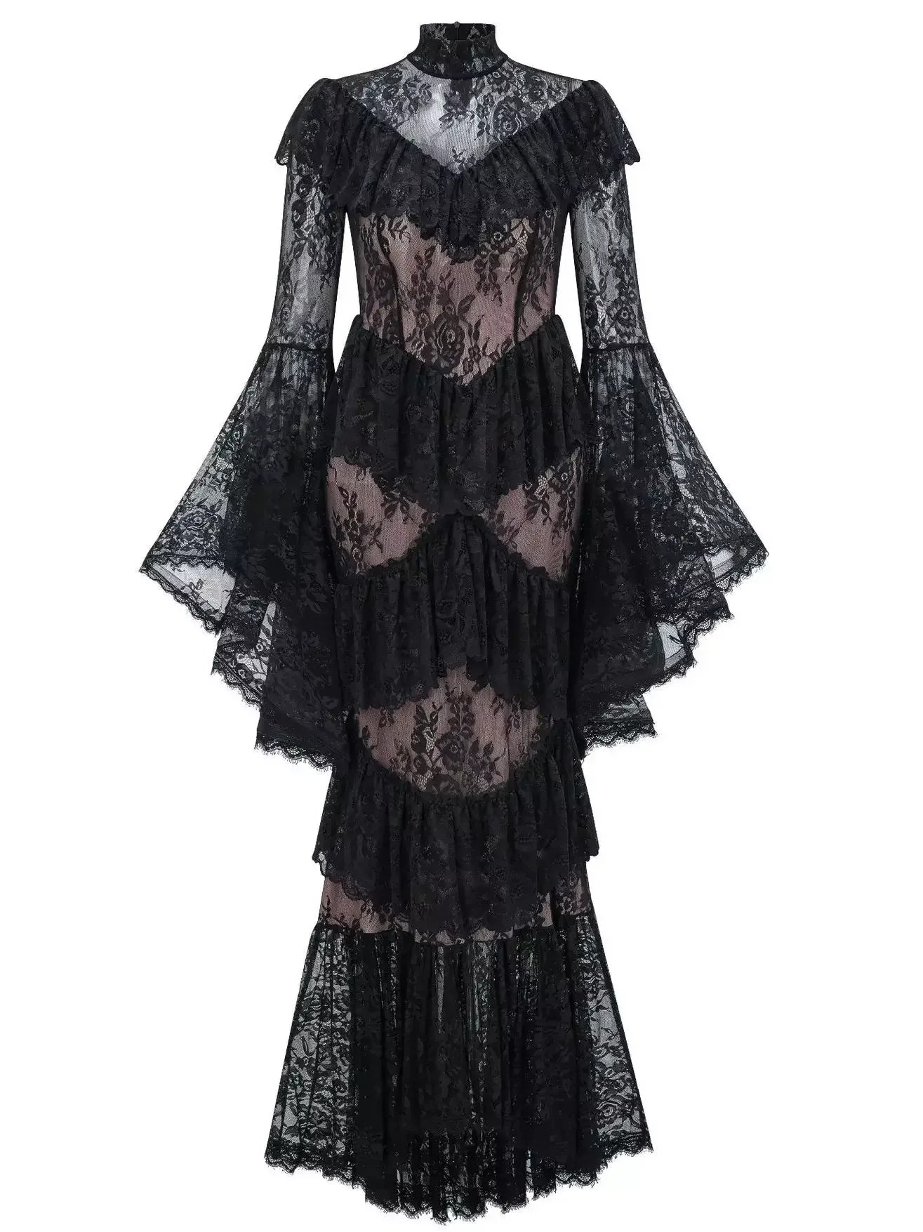 Ruffle Tiered Paneled Lace Maxi Dress Dresses