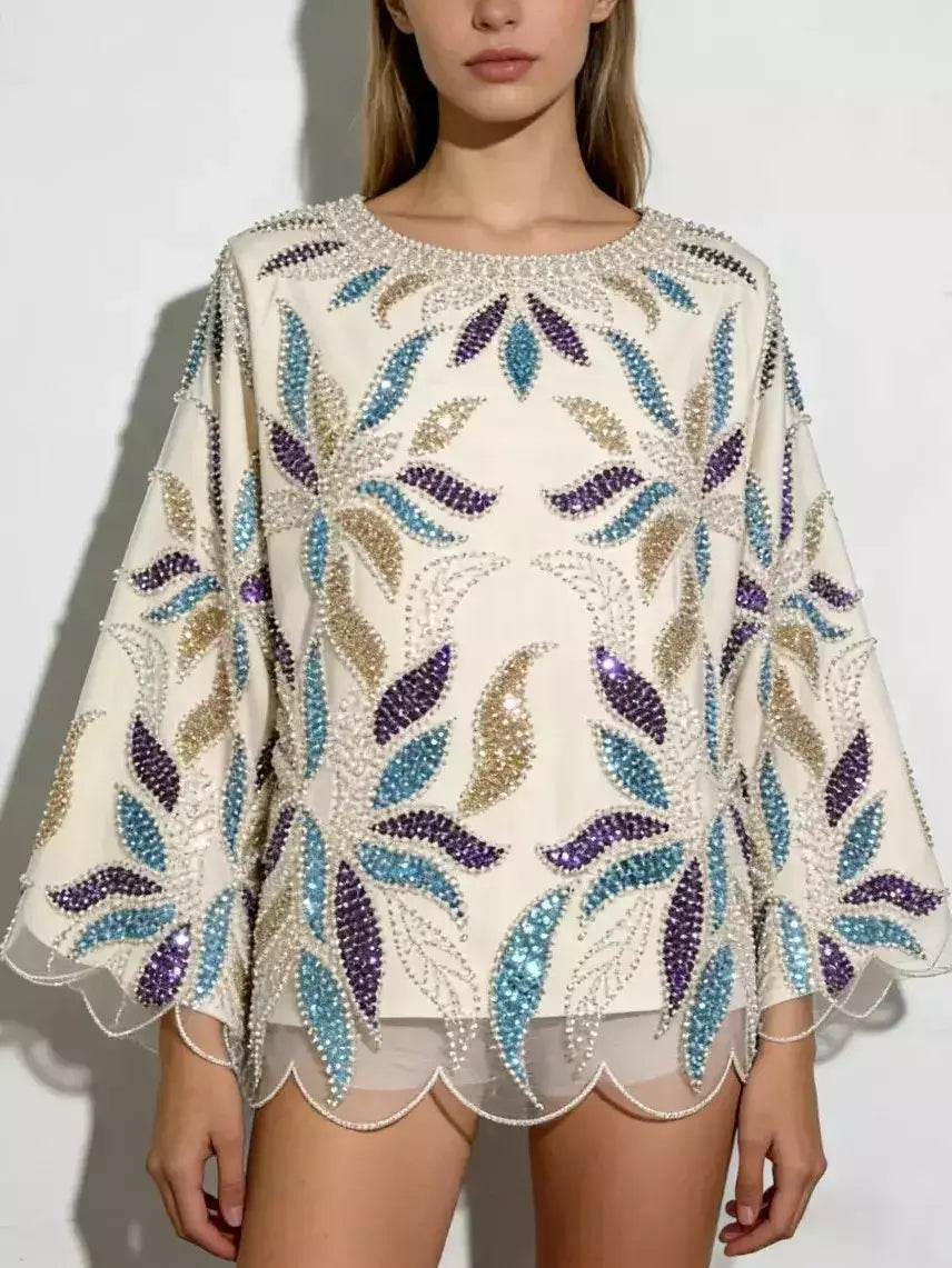Scalloped Beaded & Sequin Embellished Top - Tops