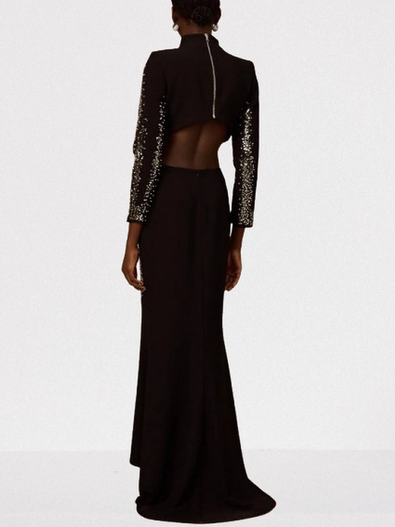 Sequin-Embellished Black Crop Top and Skirt Set - Suits & Sets