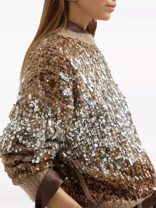 Sequin-Embellished Crew-Neck Sweater - Sweaters & Knitwear