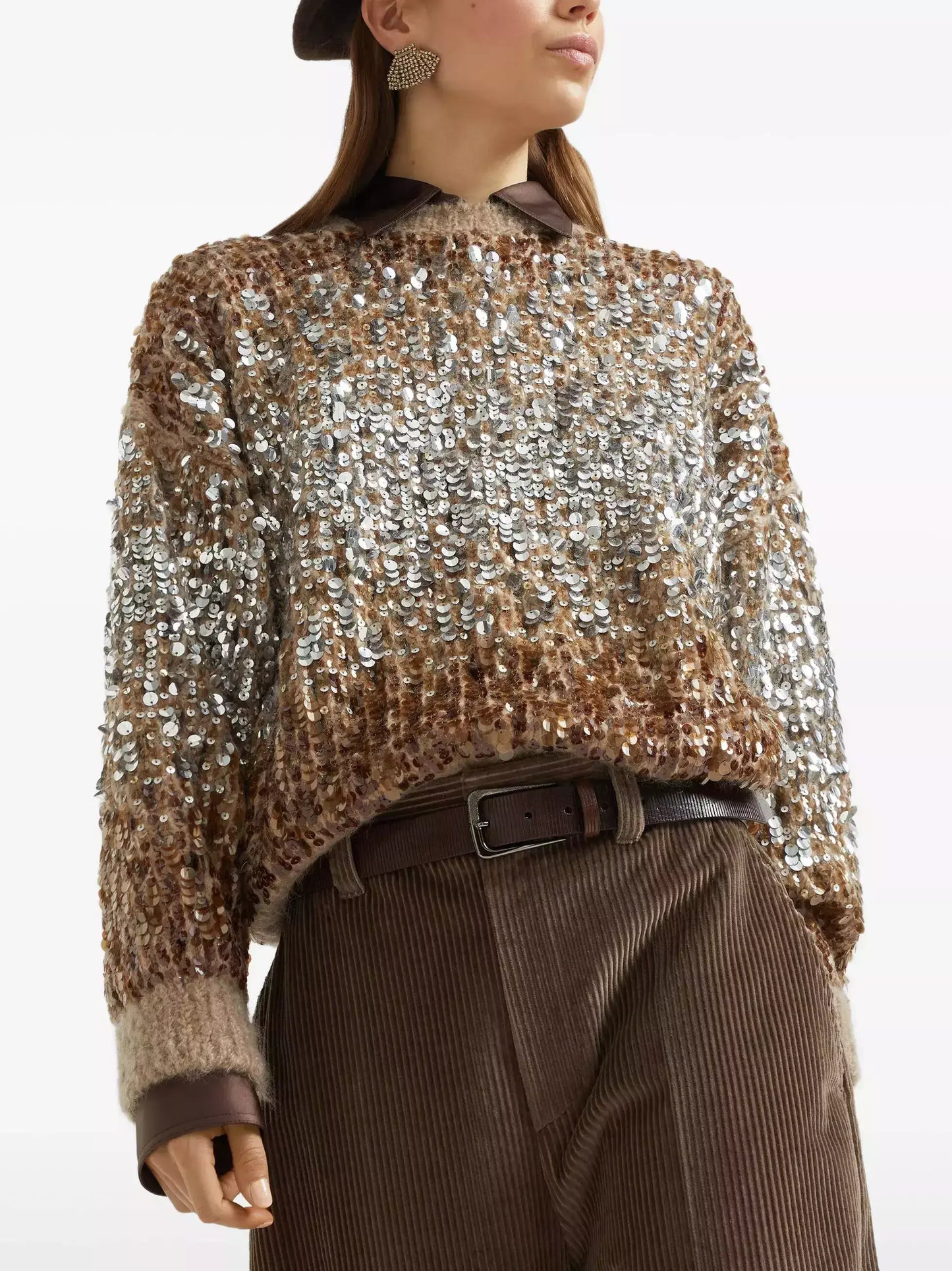 Sequin-Embellished Crew-Neck Sweater - Sweaters & Knitwear