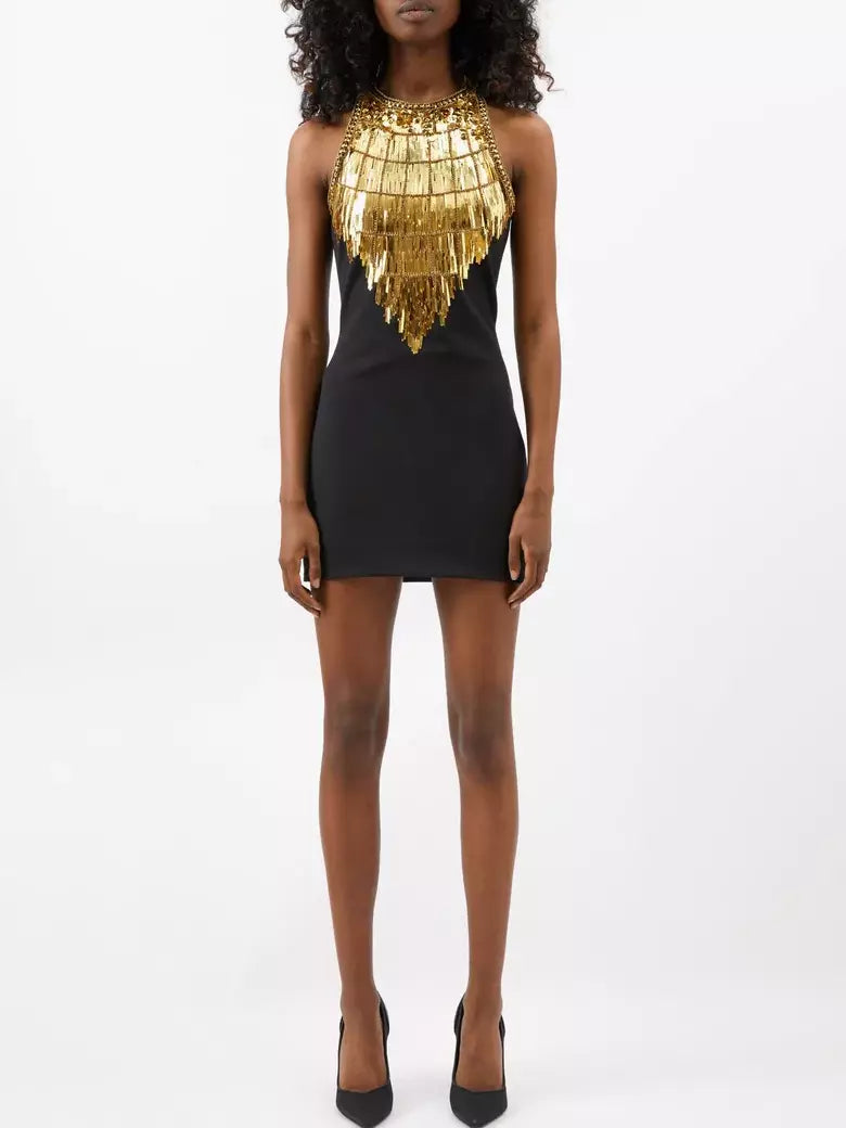 Sequin-Embellished Jersey Mini Dress
