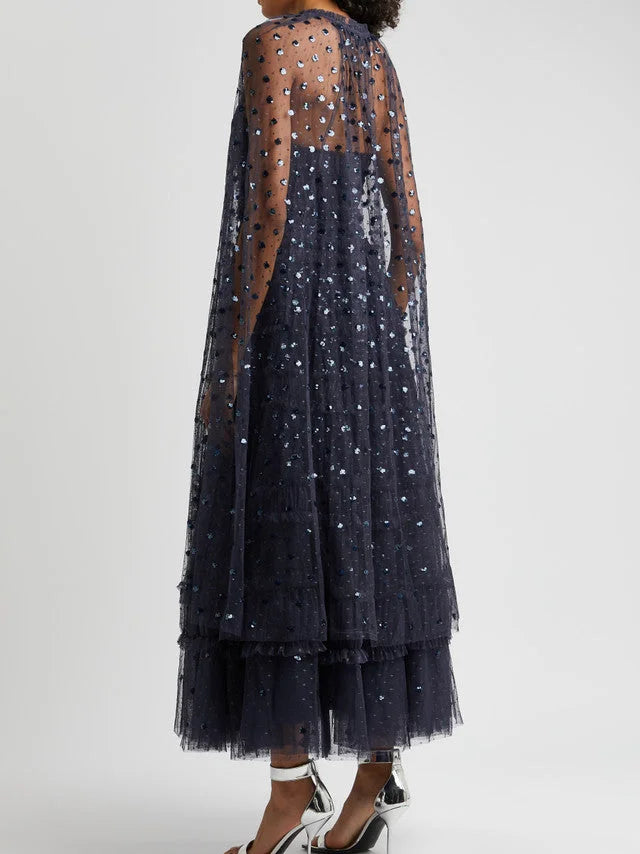 Sequin-Embellished Strapless Dress and Cape Set - Dresses