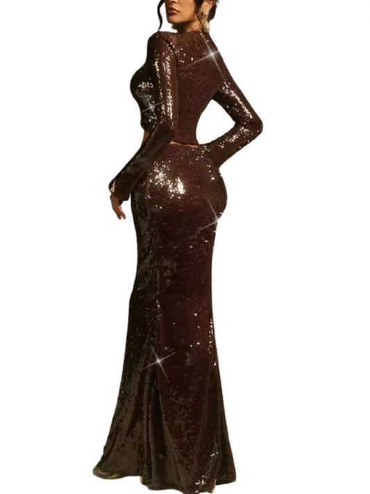 Sequin Cardigan and Skirt Set in Brown - Suits & Sets