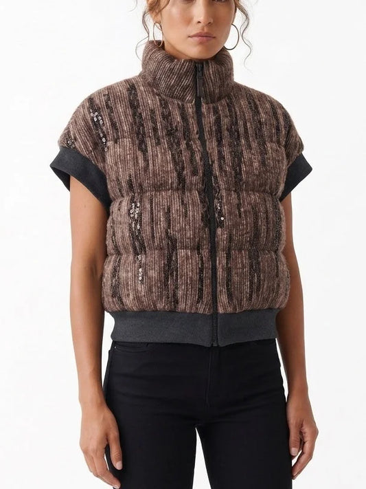 Sequin Embellished Bouclé Down Vest - Jackets