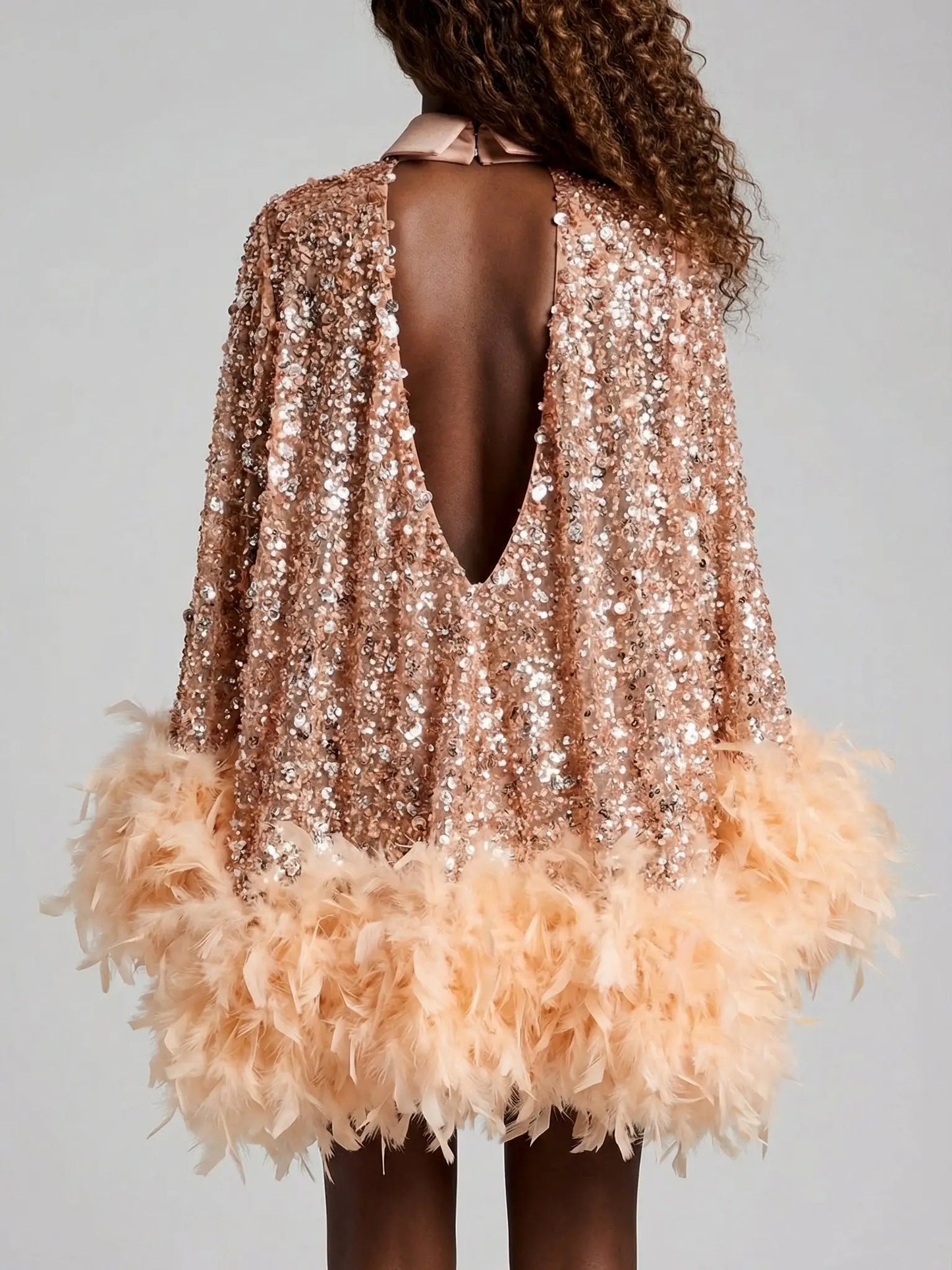 Sequin Feather-Trim Mini Dress - Dresses