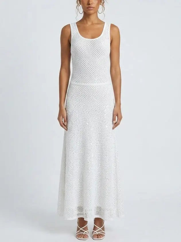 Sequin Knit Tank Maxi Dress - S / White - Dresses