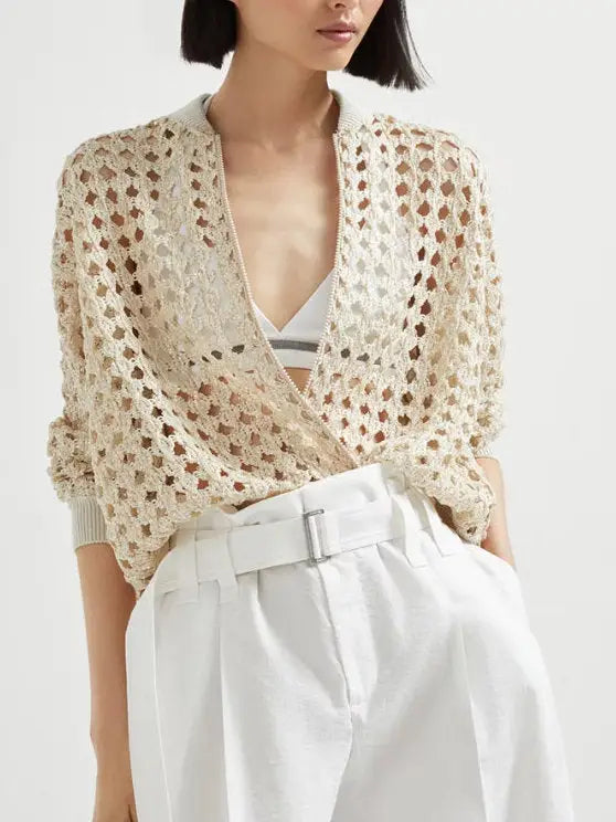 Sequin Open-Knit Cardigan Jacket - Jackets