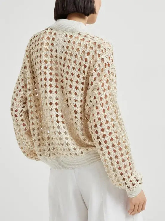 Sequin Open-Knit Cardigan Jacket - Jackets