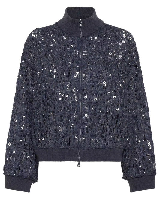 Sequin Open-Knit Cardigan Sweater - Sweaters & Knitwear