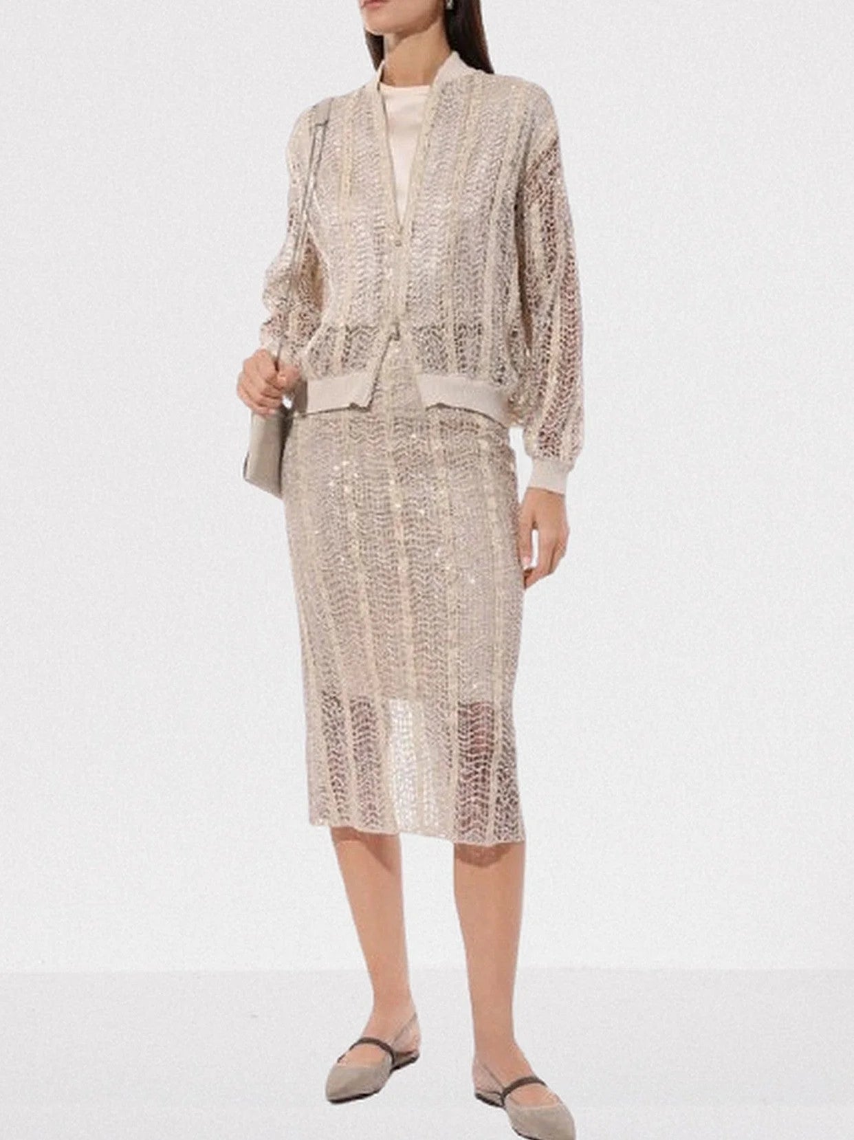 Sequin Raffia Net Bomber Jacket - Jackets