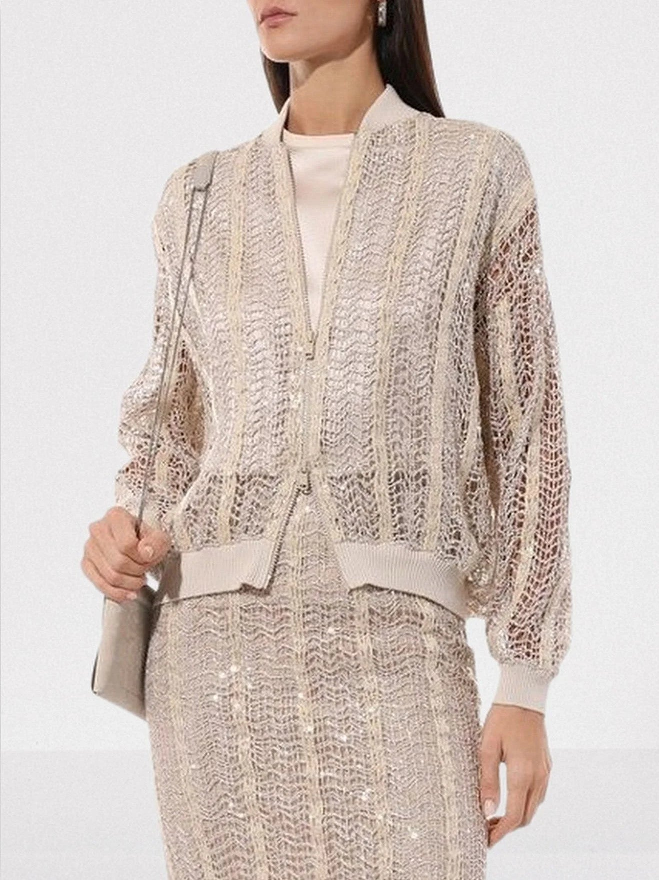 Sequin Raffia Net Bomber Jacket - Jackets