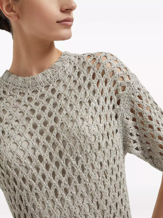 Short Sleeve Net Knit Midi Dress Dresses