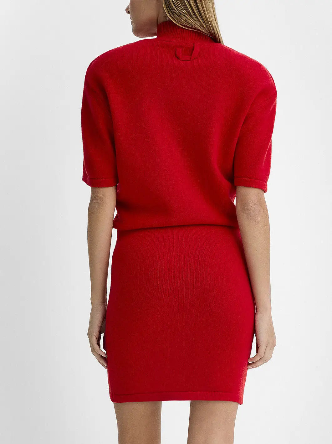 Short-Sleeve Wool Knit Mini Dress with Mock Neck - Dresses