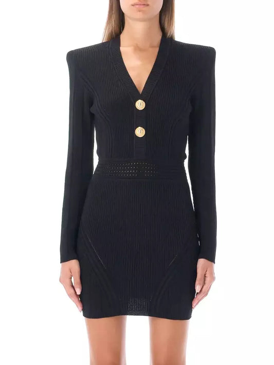 Short Knit Dress with Gold Buttons