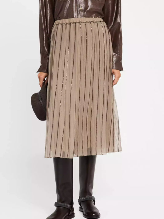 Silk Chiffon Sequined Midi Skirt - Skirts