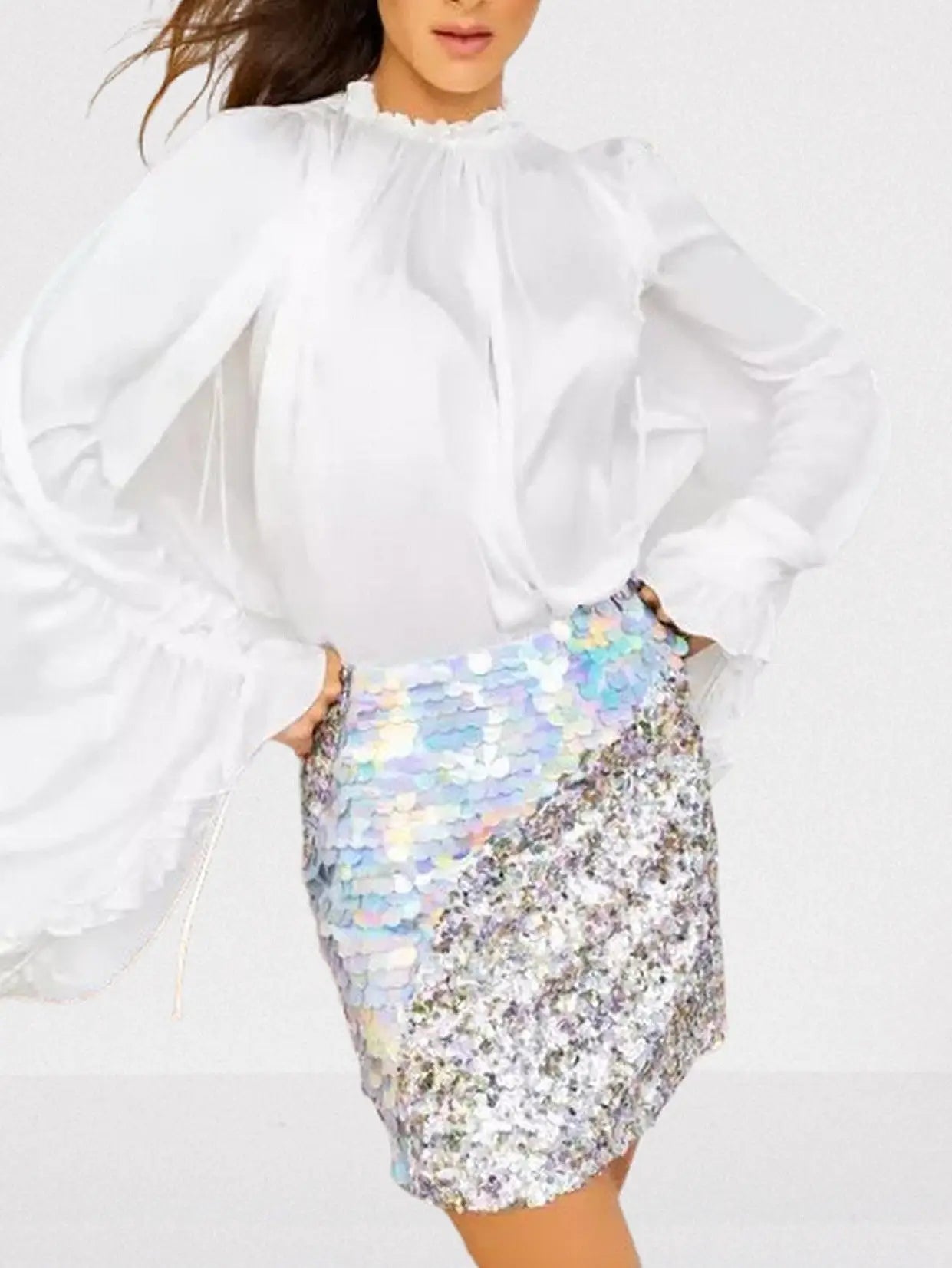 Silver Sequin-Embellished Mini Skirt - Skirts
