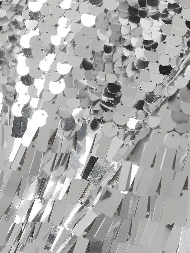 Silver Sequin Tulle Midi Dress - Dresses