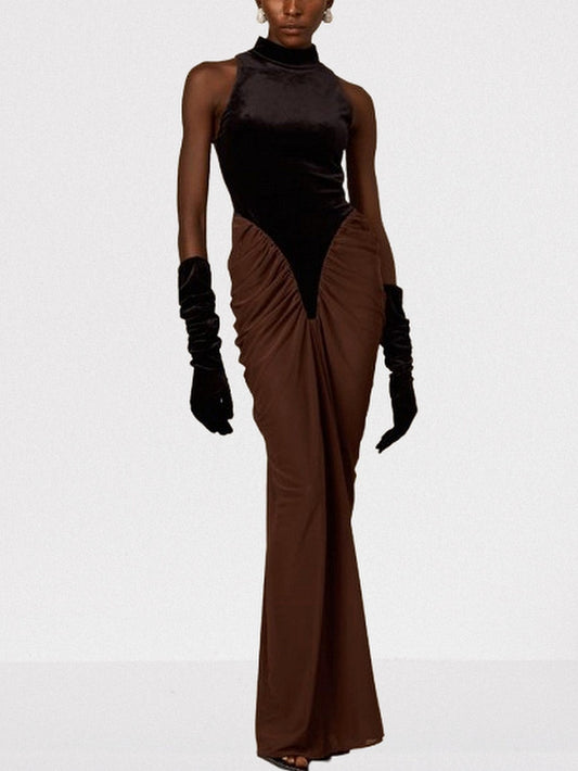 Sleeveless Velvet and Tulle Draped Gown - Dresses