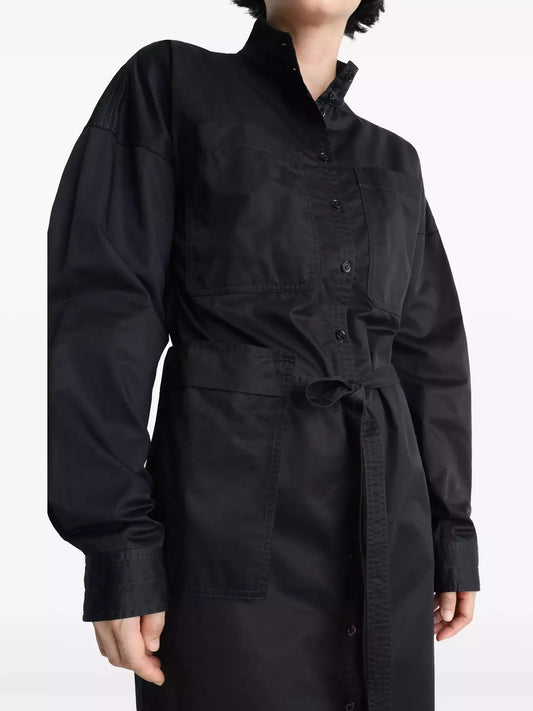 Straight-Cut Cotton Shirt Dress in Black - Dresses
