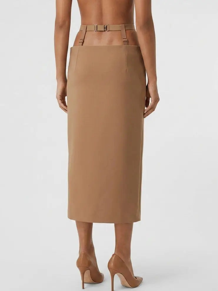 Strap Detail High Waist Midi Pencil Skirt - Skirts