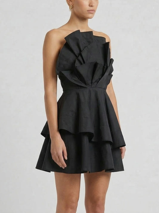 Strapless Sculpted Ruffle Mini Dress - Dresses