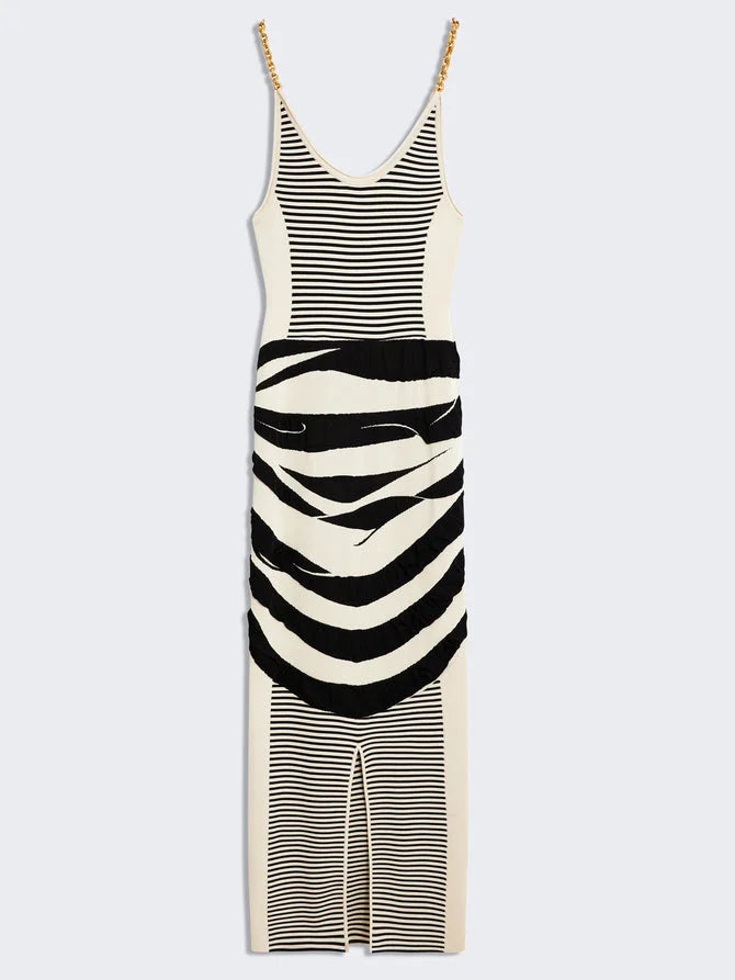 Striped Illusion Chain Strap Tank Dress Dresses
