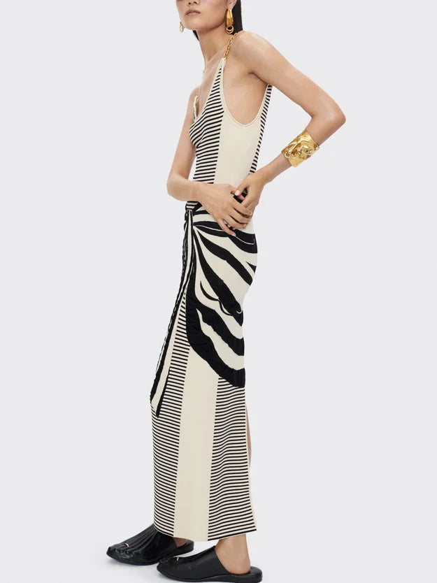 Striped Illusion Chain Strap Tank Dress Dresses