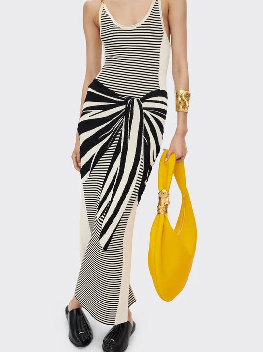 Striped Illusion Chain Strap Tank Dress Dresses