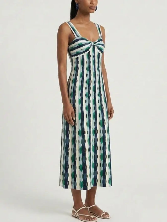 Striped Twist Front Cutout Paneled Knit Dress - Dresses