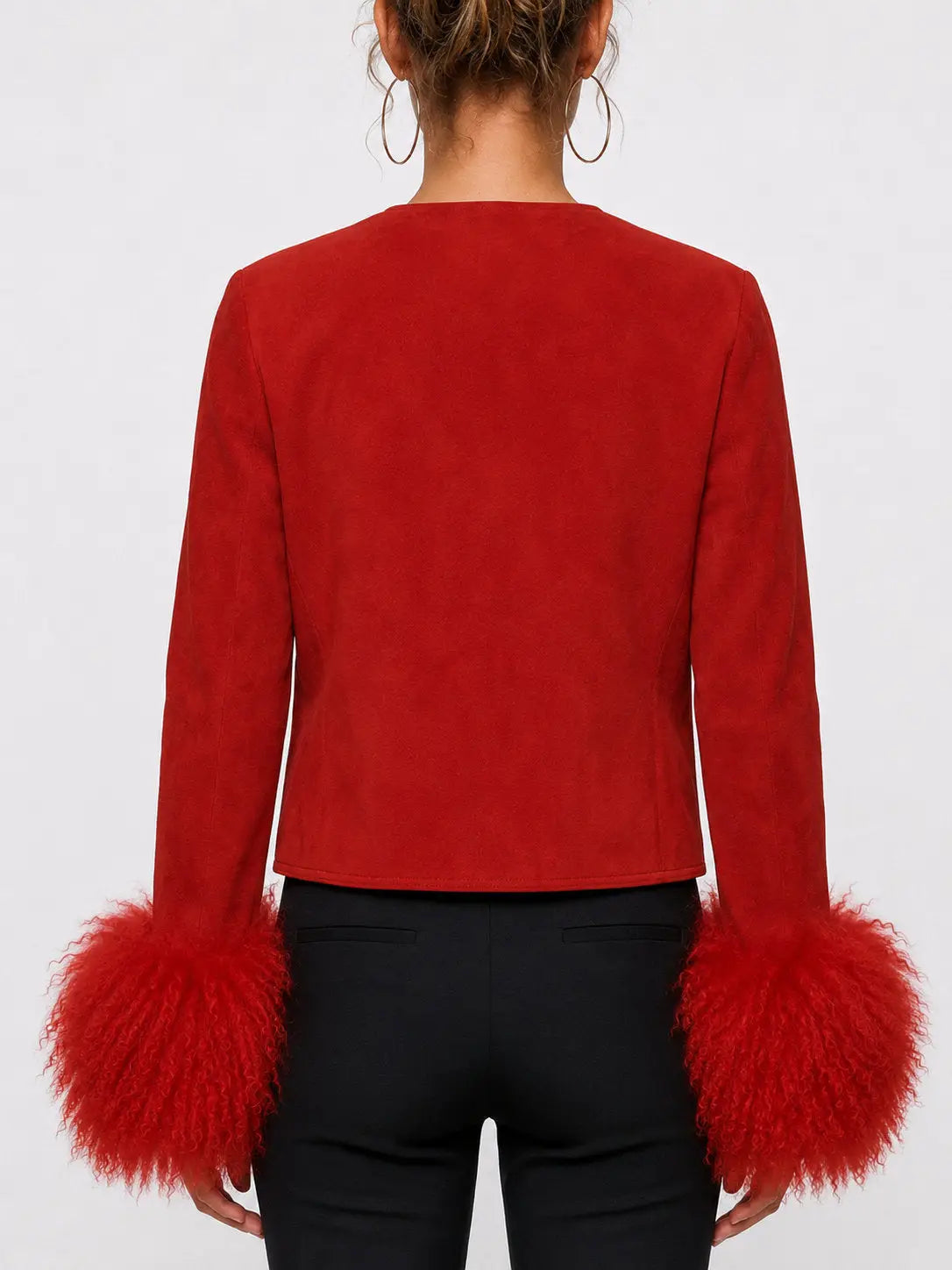 Suede Jacket with Voluminous Shearling Cuffs - Jackets
